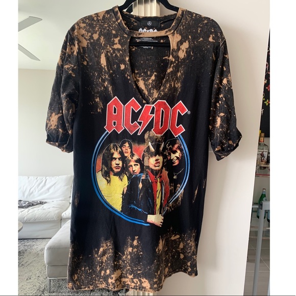Vintage AC/DC Acid Wash T-shirt Dress - Picture 3 of 5
